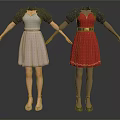 Pink And Red Women's Dresses With Black Sleeves And Belt Design