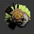 3D Model Anime Female Character With Long Golden Hair Flower Crown Black And Green Dress