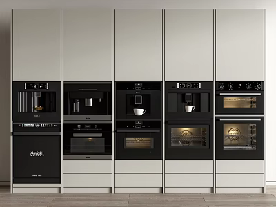Modern Kitchen Interior Featuring Built-in Appliances Arranged In White Cabinets With Multiple Units 3d model
