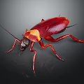 Red and yellow cockroach with detailed body structure on dark background 3d model