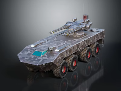 Armored Military Vehicle With 6x6 Wheels Mounted Weapons And Camouflage Design 3d model
