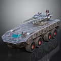 Armored Military Vehicle With 6x6 Wheels Mounted Weapons And Camouflage Design