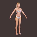 Woman In Floral Print Bikini Standing In Full Body View Against Dark Background