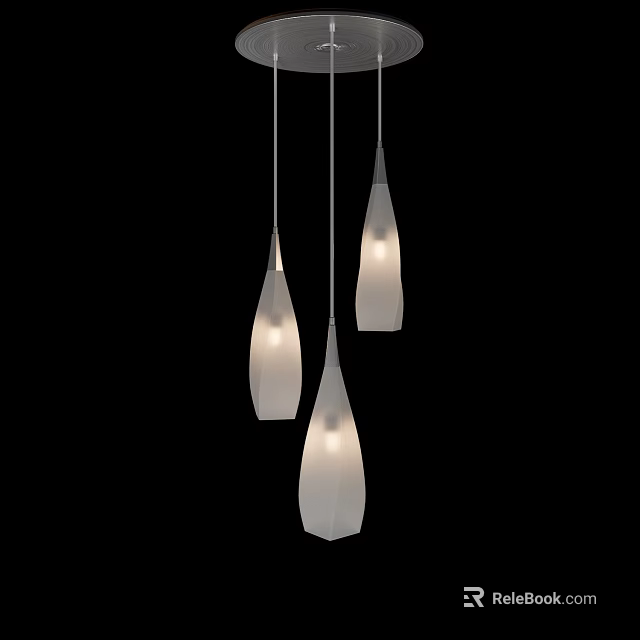 Three Modern White Shade Pendant Lights Hanging in Minimalist Interior Design 3d model 