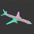 Shiny Metallic Airplane Model with Blue Wings on Gray Background and Reflection