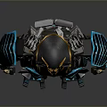 Futuristic Robot With Glowing Blue Lines Yellow Helmet And Black Armor Design