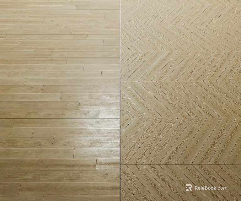 Light Colored Wooden Flooring With Straight Planks And Herringbone Pattern Design Layout 3d model 