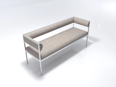 Modern Three-Seater Sofa With Light Gray Textured Fabric And Sleek Silver Metal Frame 3d model