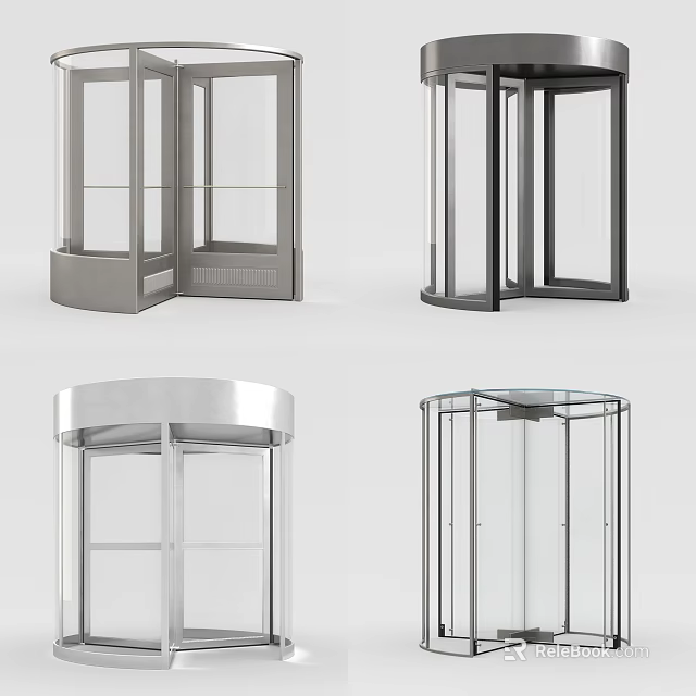 Revolving Doors In Various Modern Styles With Glass Panels And Metal Frames 3d model 