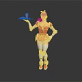 Robot Maid Character in Red White Outfit Holding Tray With Cup Dessert And Mechanical Arms