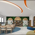 School Book Reading Room Interior Design With Wooden Walls Orange Accents And Bookshelves
