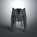 Black Cropped Leather Jacket With Epaulettes Zipper And Belt Buckle Design Details