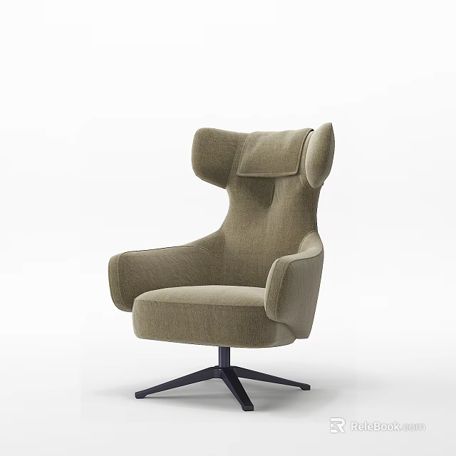 Modern Beige Single Seater Sofa With High Back Armrests And Black Metal Base 3d model