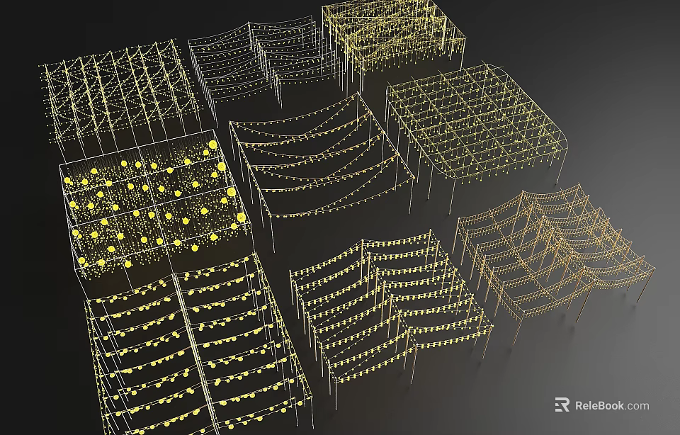 Decorative Outdoor Lights With Various Styles Including Grid String And Wave Design Yellow Bulbs 3d model 