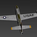 USAF F-86 Fighter Jet with Silver Body Yellow Nose Tail and Air Force Insignia