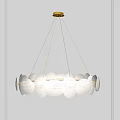 Modern Chandelier with Circular White Glass Shades Hanging from Golden Ceiling Mount