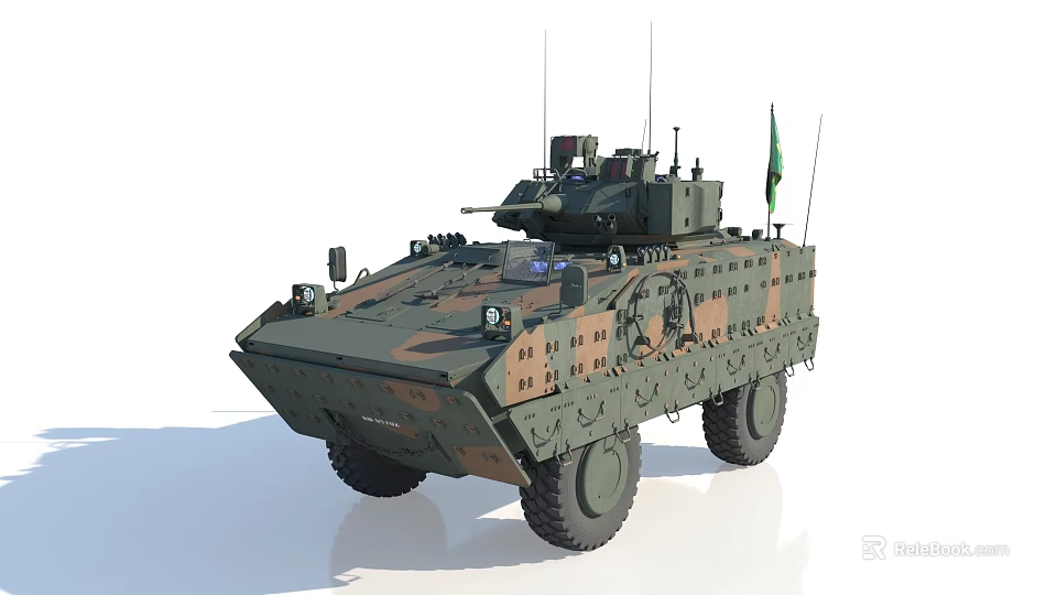 Armored Military Vehicle Featuring Camouflage Paint Mounted Weapon System and Antennas 3d model 