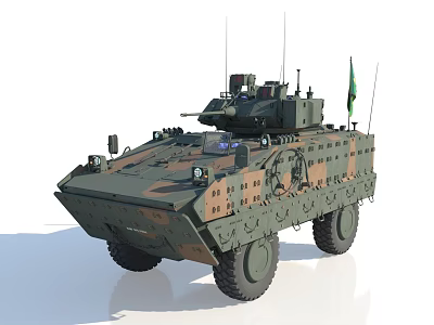 Armored Military Vehicle Featuring Camouflage Paint Mounted Weapon System and Antennas 3d model