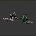 White Red Mecha With Shield Battling Green Robot Warrior With Mechanical Arm And Jet Boosters