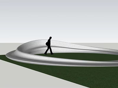 Modern Curved Outdoor Chair Design On Green Grass Lawn Setting 3d model