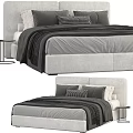 Modern Double Bed With Upholstered Headboard Gray Black Bedding And Nightstand