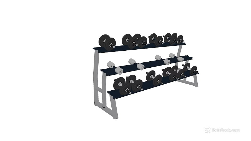 Multi Tiered Dumbbell Rack With Various Weights Fitness Equipment For Home Gym 3d model 
