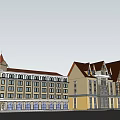 Traditional Residential Building With Brown Gabled Roof Dormer Windows Balconies And Yellow Exterior