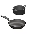 Durable Iron Cookware Set Including Frying Pan And Saucepan For Kitchen Use 3d model