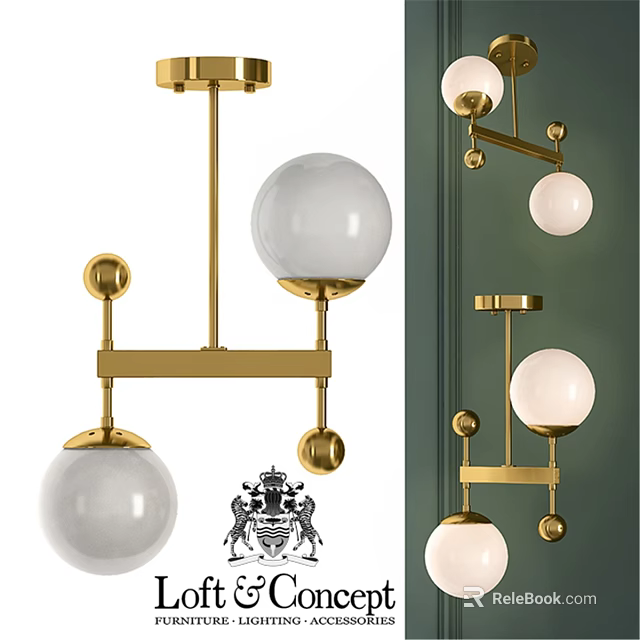 Modern Brass Chandelier With White Spherical Glass Shades And Multiple Bulbs 3d model 