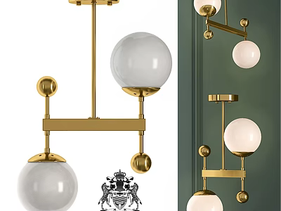 Modern Brass Chandelier With White Spherical Glass Shades And Multiple Bulbs 3d model