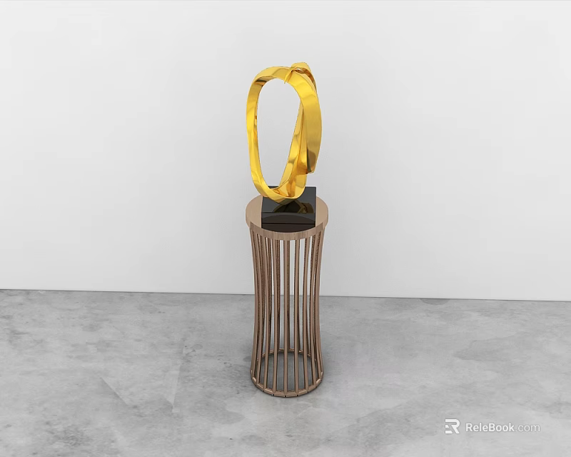 Modern Brown Coffee Table With Black Top Golden Ring Ornament And Grille Design Base 3d model 