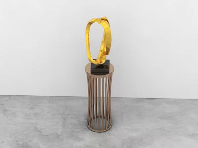 Modern Brown Coffee Table With Black Top Golden Ring Ornament And Grille Design Base 3d model