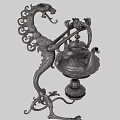 Elegant Vintage Intricately Carved Bronze Teapot With Decorative Stand Design
