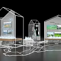 Transparent House Models Exhibition With Map Wine Glasses And Displayed 3d model