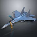 Blue Fighter Jet Featuring Transparent Cockpit Yellow Boarding Ladder Weapons Under Wings And Gray Background