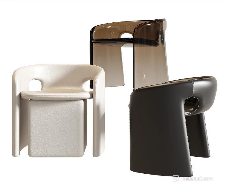 Modern Accent Chairs With Stylish Design White Black Brown Leather And Geometric Shapes 3d model 