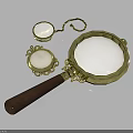 Vintage Magnifying Glass With Wooden Handle Gold Frame Chain And Small Lenses