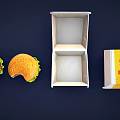 Two Juicy Delicious Hamburgers With Fresh Lettuce And Yellow Open Takeout Boxes