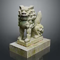 Traditional Stone Lion Statue With Intricate Carving And Base Stand
