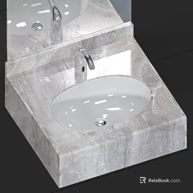 Sleek Modern Bathroom Washbasin With Elegant Marble Countertop And Chrome Faucet 3d model 
