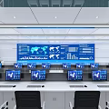Modern Control Room With Multiple Monitoring Screens World Map And Data Charts