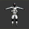 Hooded Tactical Character In Blue Camouflage With Red Mask Tactical Vest Knee Pads And Boots