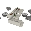 Modern Sofa And Coffee Table Set With White Upholstery Round Tables Gray Armchairs Green Cushions