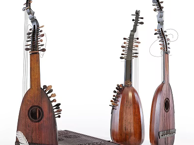 Traditional Wooden Pipa Musical Instruments With Painting Mat And Art Tools 3d model