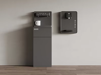 Gray Floor Standing And Wall Mounted Water Dispensers In Modern Kitchen 3d model
