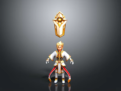 Man In White And Gold Outfit With Red Accents And Golden Headdress Standing Pose 3d model