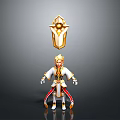 Man In White And Gold Outfit With Red Accents And Golden Headdress Standing Pose