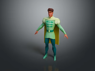 3D Animated Male Character In Green Outfit With Cape Standing Pose 3d model