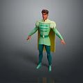 3D Animated Male Character In Green Outfit With Cape Standing Pose