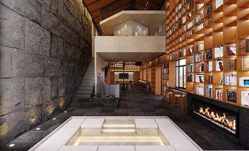 Modern Hotel Lobby and Book Bar 3d model